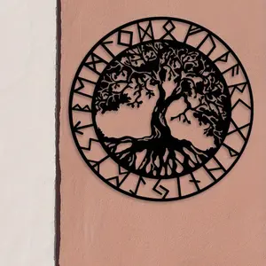 Viking Tree Of Life Design Hanging Decor, Vintage Metal Wall Art, Art Wall Decoration, Wall Hanging Decor for Home Living Room Bedroom Office, Poster