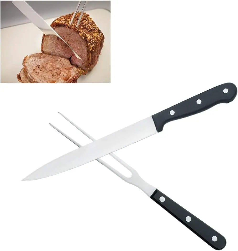 Carving  Set for Meat Turkey, Set of 2 Stainless Steel Carving Fork Guard and Slicer  Gourmet BBQ Tools Cutlery  for Brisket Meat Roast Ham