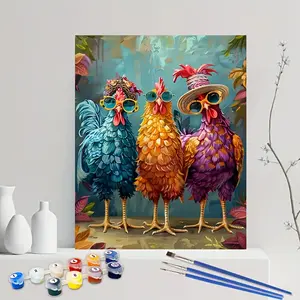 1pc Paint by numbers three stylish roosters on the street, artistic range sense. 40*50cm.easy to operate