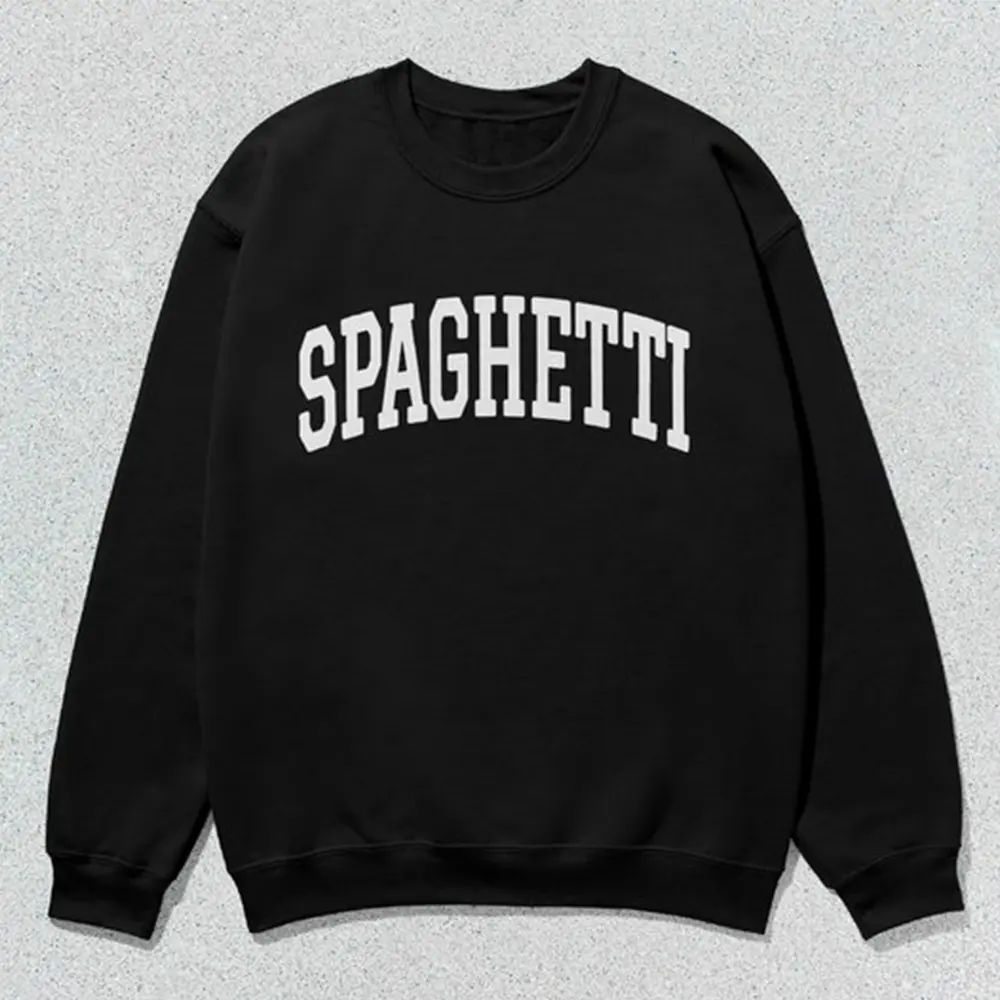 Garlic Sweatshirt Spaghetti Unisex Collegiate Crewneck Funny Pasta Lover Sweater Foodie Gift Idea Casual 50% Cotton 50% Polyester