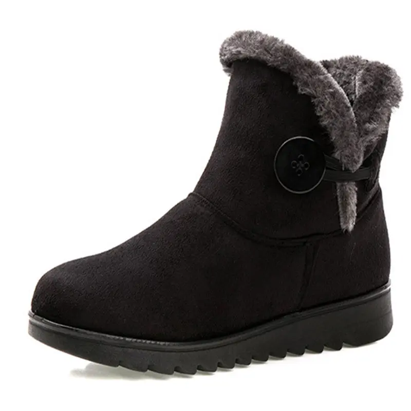 Women's Burgundy Faux Suede Ankle Boots, Warm Winter Shoe with Faux Fur Lining, Button Detail and Non-Slip Sole, Footwear, Buttons, Fabric, Pu Leather, Casual, Slip Resistant