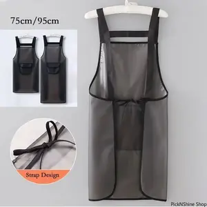 Pvc Waterproof Oil Resistant Apron, Transparent Black Dirt Proof Work Wear, Durable Household Kitchen Cleaning Apron For Daily Indoor Domestic Use