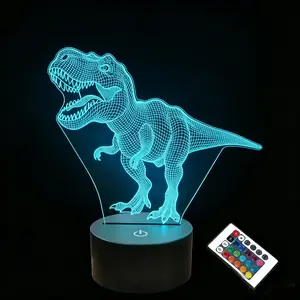 Dinosaur Night Light for Kids, 3D Illusion T-Rex Lamp with Remote and Smart Touch, Acrylic Dynamic Color Changing Bedside Lamp, Dimmable Desk Light Decor, Birthday Christmas Gifts for Boys Girls