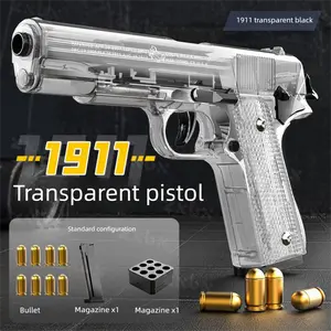 Clear 1911 Shell Ejecting Toy Pistol Mechanical Continuous Fire Empty Locked Safe No Launch Model, Fidget Stress Relief Desk Toy for Kids Boys, Perfect Gift for Easter Birthday Holiday Party Favors