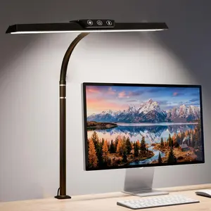 LED Desk Lamp for Office Home, Eye-Caring Desk Light with Stepless Dimming Adjustable Flexible Gooseneck, Desk Lamp with Clamp for Reading, Study, Workbench (Black)