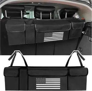 Memorial Day Special: Large Capacity Car Trunk Organizer - Foldable Hanging Storage with Patriotic US Flag Design | Space-Saving Car Interior Accessories, Heavy Duty - Black