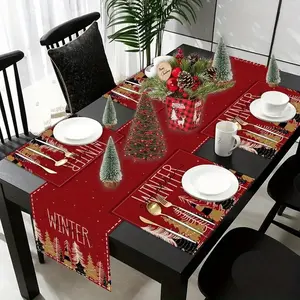Christmas Table Runner Set, 5-Piece Dining Mat Collection (1 Table Runner + 4 Mats), Perfect for Party & Home Decor Gift Idea