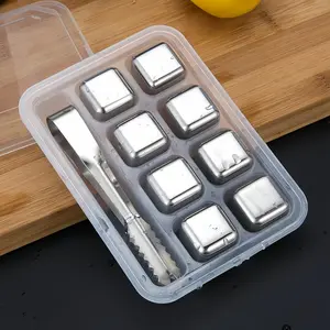 8-Piece Stainless Steel Whiskey Ice Cubes Set with Clips, Home Bar Accessories, Reusable Quick Cooling Ice Blocks for Scotch Bourbon Cocktails