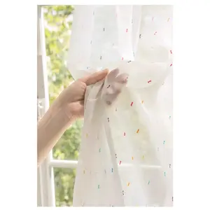 Rainbow Linen Sheer Curtains Play Curtain for Kids Room, Cute INS Style Window Drapes, Velcro Hanging, Semi Transparent, Ready Made for Bedroom and Bay Window