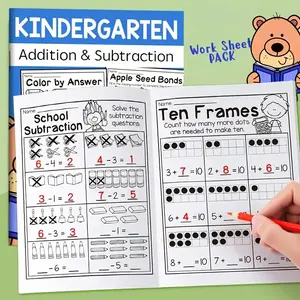 Math Number Line Addition Subtraction Workbook, Suitable for Ages 6-12, Psychological Calculation Training, Kindergarten to Grade 1, Ten Frames