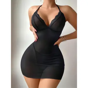 Women's Elegant Sexy Black Lace Bodysuit - Backless, Slim-Fit, Soft, Breathable, Stretchy Lingerie for Everyday & Special Occasions (Paired with Earrings for Pajama Set Elegance)