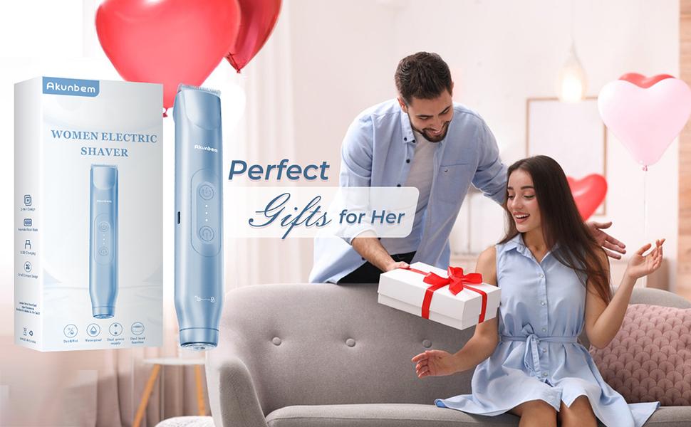 Akunbem Bikini Trimmer for Women,  Electric Shaver and Razor Rechargeable 2-in-1 Body and Facial Hair Removal Double Head for Painless Trimming of Pubic Face Underarm Legs, IPX7 Waterproof,Blue