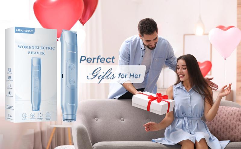 Akunbem Bikini Trimmer for Women,  Electric Shaver and Razor Rechargeable 2-in-1 Body and Facial Hair Removal Double Head for Painless Trimming of Pubic Face Underarm Legs, IPX7 Waterproof,Blue