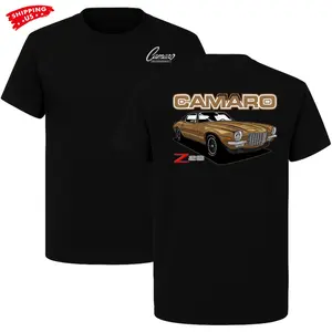 Camaro Z28 Gold Muscle Car T Shirt Classic Chevy Graphic Tee for Car Enthusiasts and Street Style Drivers