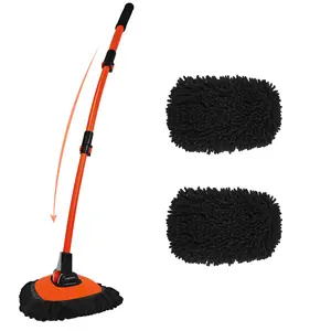 YeewayVeh Car Wash Brush, 43" Extendable Car Wash Brush Mop with Long Handle, 15 Degree Curved Soft Car Washing Brushes with Extra Microfiber Brush Head for Truck SUV Cleaning, Orange