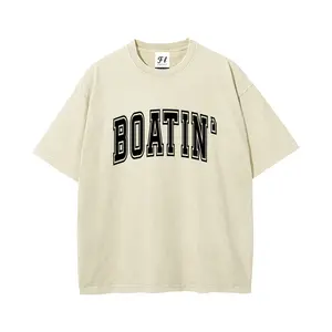 Vintage Acid Wash Oversized T-Shirt "Boatin" Retro Graphic Tee, 100% Cotton Heavyweight Streetwear Top, Distressed Mineral Wash Loose Fit Short Sleeve for Women