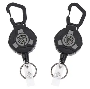 2 Pack Retractable Keychain - Heavy Duty Carabiner Badge Holder, Tactical ID Badge Reel with 32" Steel Retractable Cord, Badge Holder Retractable Clip 8.0 OZ