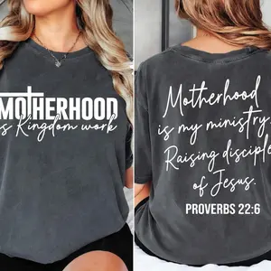 Motherhood is Kingdom Work Shirt, Christian Mom Tee, Bible Quote, Trendy Looks, Stay Ahead of the Curve, Layer-Friendly, Works in