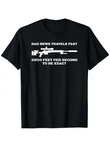 Military Humor T-Shirt - Light Beige "Bad News Sniper Rifle" Army Joke Graphic Tee Breathable Cotton Regular Fit Round Neck Short Sleeves Vintage Street Style for Men & Women All-Season Comfort Casual Wear |   Vintage Style Shirt |   Comfortable Fit Army