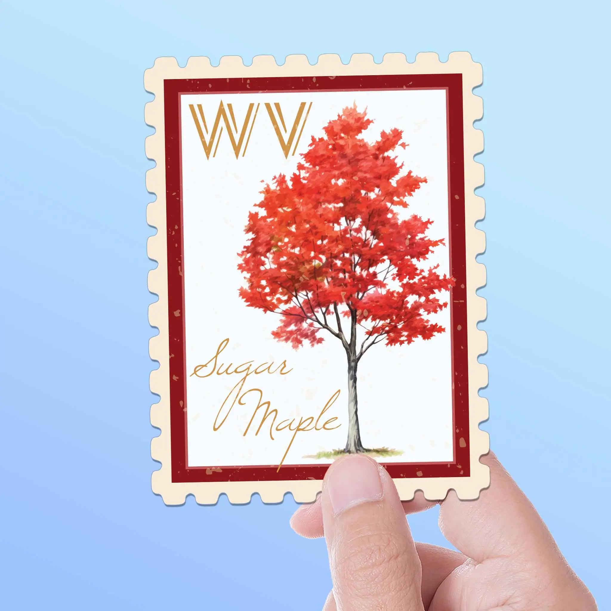 West Virginia State Tree Sugar Maple Sticker- WV Vintage Stamp Decal