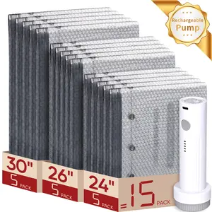 Cordless Travel Vacuum Bags with electric Pump Rechargeable Pump 15 Pack Carry-on Size Compression Packing Bags for Luggage and Suitcase, Space Saver for Clothes and Clothing Travel