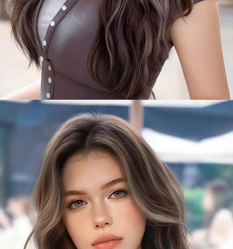 Lotfon Women's non-adhesive synthetic wig, Brown with white highlights big wave style, adjustable head circumference, comfortable fit, easy to wear, lightweight and breathable, instantly changes your style, suitable for daily wear and cosplay.