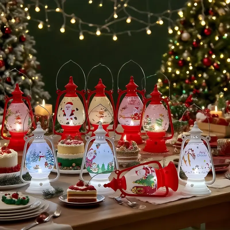 3-Pack Hanging Christmas Lantern Set - Hanging Type, Santa Theme, Snowman & Tree Designs, Red & White Festive Decor, Tabletop Party Focal Point, Holiday Creative Gifts, 3 Pieces Create Full Table Charm