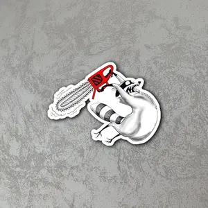 Funny Raccoon Chainsaw Sticker Wild Animal Meme Waterproof Vinyl Decal Laptop Water Bottle Car Phone Dark Humor Gift