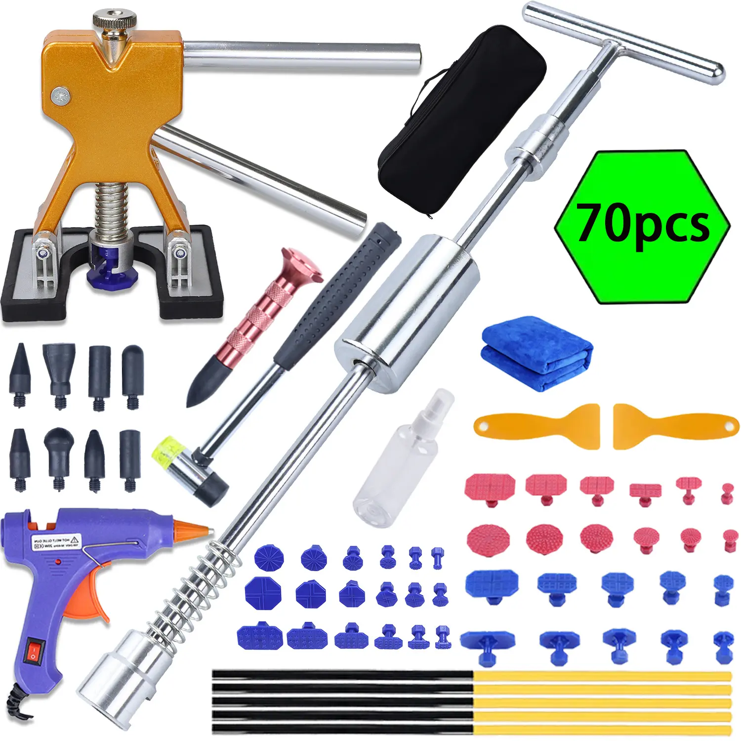 70pcs Car Dent Repair Tools Kit Professional Workshop Auto Body Sheet Metal Paintless Dent Removal Puller Hand Tools Set Car Accessories,Comprehensive Car Dent Repair Kit repair tool kit