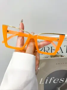 New Fashion Retro Y2K Cat Eye Flat Mirror Glasses, Unisex Jelly Color Metal Frame Decorative Eyewear, Casual All Seasons Style, Fashionable Frames Glasses, Stylish Trendy Eyewear