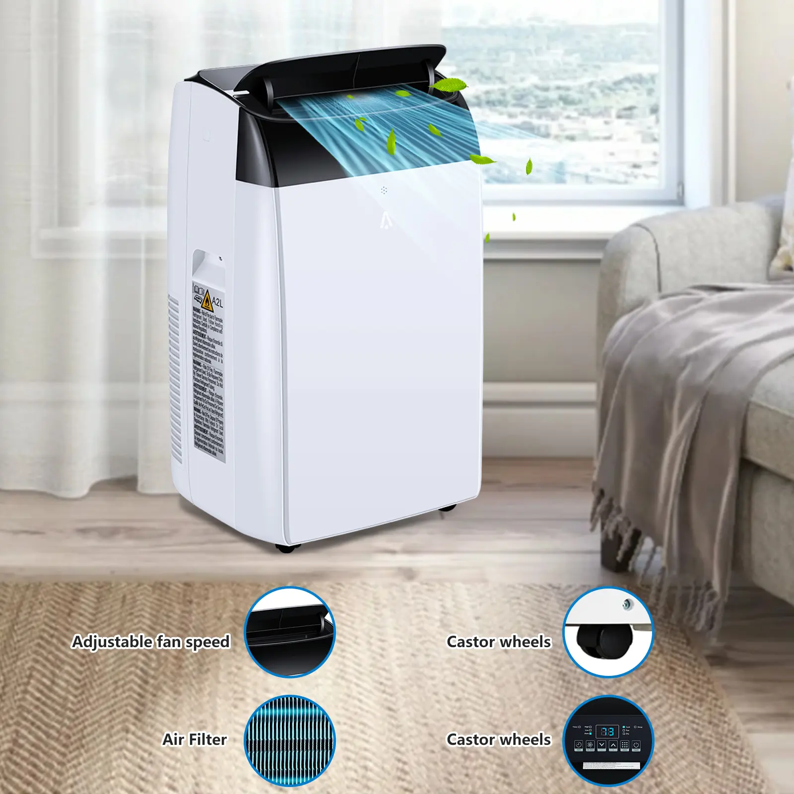 12000 BTU small air conditioner with built-in dehumidifier - portable air conditioning unit suitable for rooms under 550 square feet - remote control, window exhaust kit, easy to move