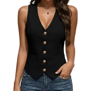 Mina Self 2026 Summer Women's Sleeveless Vest Tops Blazer - V-Neck Lightweight Slim Cropped Trendy Casual Office Work Short