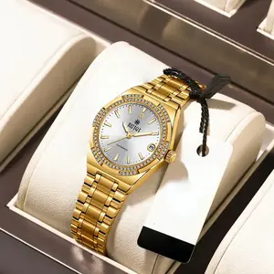 Women's Elegant fashion Automatic Mechanical Watch with Luminous Rhinestone Alloy Case & Stainless Steel Band Jewelry Modern waterproof watches for women gifts