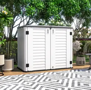 Horizontal Storage Shed Weather Resistance, Large Outdoor Storage Cabinet Lockable, Thick HDEP Plastic Storage Unit for Backyards, Patio, Garden(26 Cu.ft/Ivory White)