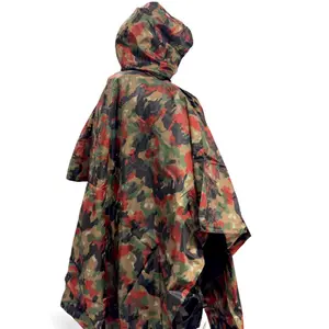 Alpenflage Rubberized Heavy Duty Poncho - Iconic Pizza Camo, Durable Waterproof Backing, Full-Body Coverage, Swiss Army Surplus, Perfect for Storms & Tactical Use