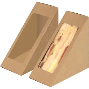 100 Pieces Paper Sandwich Boxes with Window Paper Take Out Containers Mini Burger Boxes for Bakery Restaurant Takeaway Service