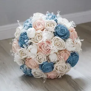 Blush, Dusty Blue, & Pink Blush Bridal Bouquet