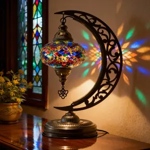 Mozaist Turkish Mosaic Moon Lamp 18' H Moroccan Bedside Light Elegant Design Versatile Lighting Moroccan Aesthetic Ideal for Home Decor