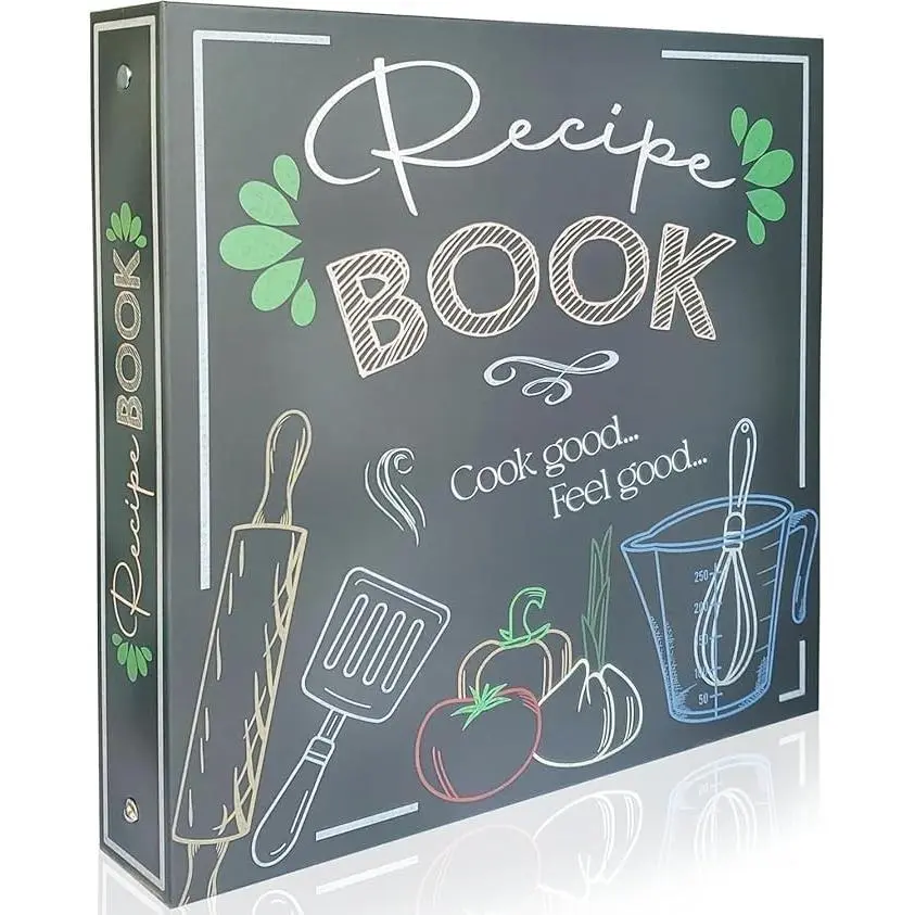 Recipe Binder With Plastic Sleeves  3 Ring Blank Book 11.8x11.4'' - 60 Pages And 50 Clear Sheet Protectors 12 Divider Tabs