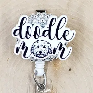 Doodle Mom Retractable ID Badge Reel | Goldendoodle Labradoodle Mama Veterinarian Vet Tech Animal Shelter Canine | Teacher Nurse MD Doctor Medical Hospital Healthcare Badge Holder