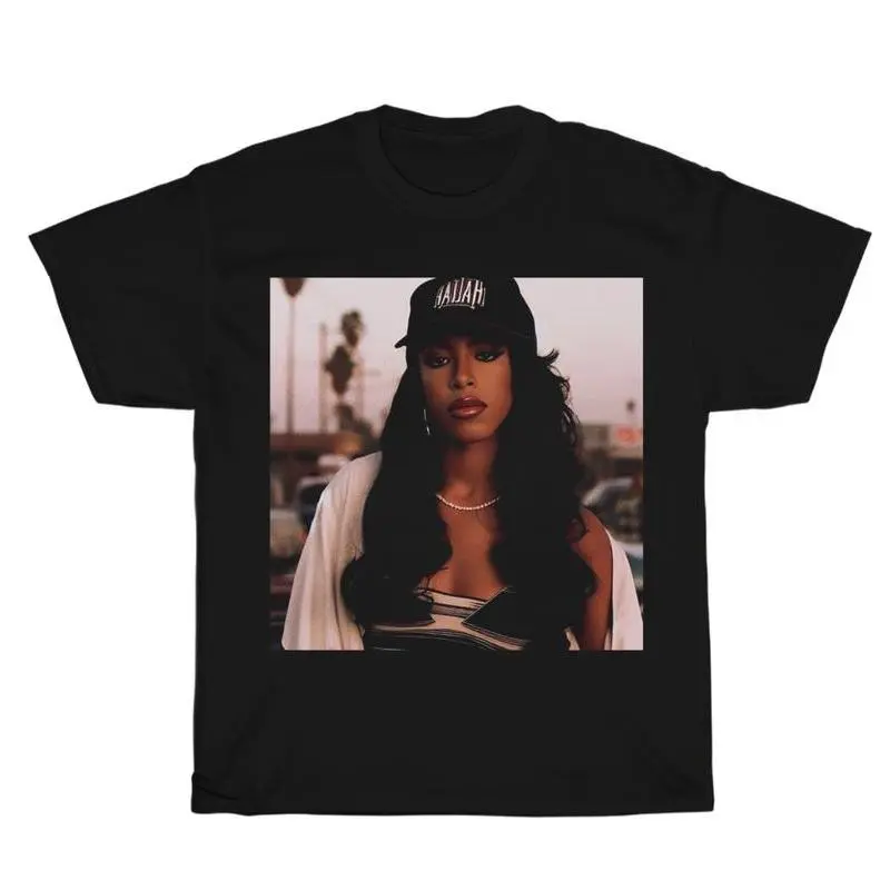 Women's Vintage 90s Aaliyah Music Graphic T-Shirt - Casual Day Shortsleeve Round Neck Soft Cotton Fabric Top, Classic Hiphop Streetwear Tee, Tshirt, Graphic Tees, Breathable, Retro, Fits, Style, Fashion Apparel, Thanksgiving, Comfortable, Graphic Tees Wom