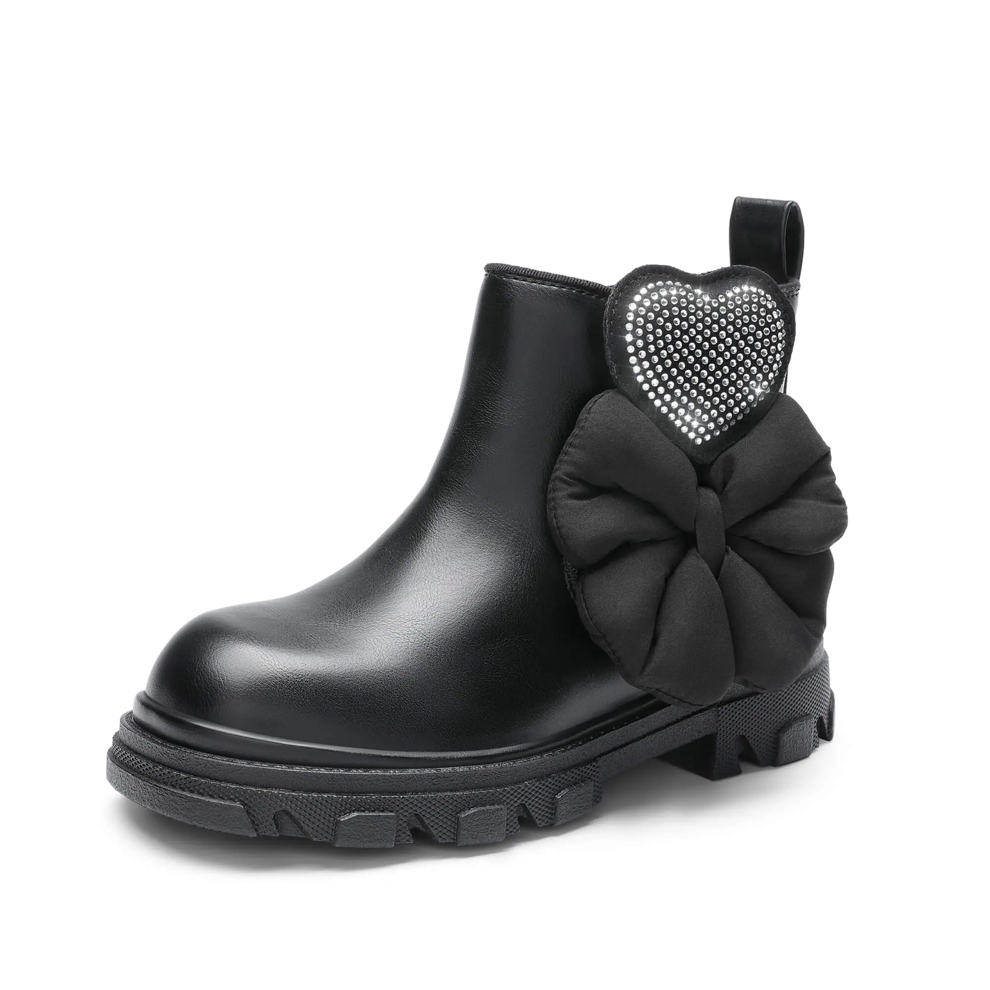 Dream Pairs Girls' Water-Resistant PU Chelsea Boots, Interchangeable Charms, Side Zipper, Anti-Slip Lug Sole, Rubber, Heart, Children
