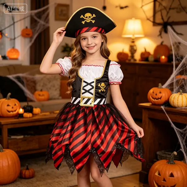 Girl's Pirate Themed Costume - Kids' Dress for Halloween Trick-or-Treat, Pirate Birthday Party, School Play
