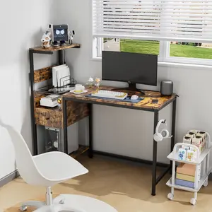 Computer Desk with Power Outlet & Storage Shelves, Study Writing Table with USB Ports Charging Station, PC Desk Workstation for Home Office bedroom vanity
