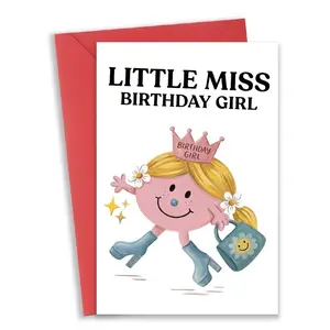 Little Miss Birthday Girl Greeting Card Set with Red Envelope 💌 Aesthetic Princess Theme Birthday Gift Card for Kids, Teens, Bestie 🎂 Cute Funny Trendy Stationary for Party Favors & Celebrations ✨ Perfect Size 5x7" Folded Note Card with Blank Inside for