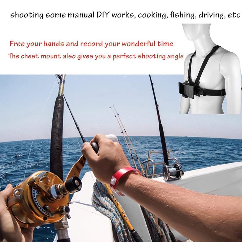 6-in-1 Chest Phone Mount Kit for Sports & Action Cameras, Adjustable Harness Strap for Phone/Osmo Action, Includes Camera Accessories & Device Mount, Hands-Free POV Shooting for Vlogging, Cycling, Hiking