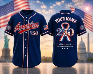 Personalized America 250 Baseball Jersey, USA 1776-2026 Anniversary Patriotic Shirt, Custom Independence Day Gift