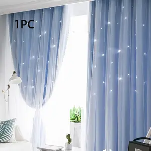 Double Layer Lace Star Cutout Blackout Heat Insulation Noise Reduction Curtain, Suitable for Kids Room Bedroom Living Room Study Floor Window, Thermal Insulated Curtain, Blackout Window Cover, Room Decor Curtain, Home Decoration Curtain
