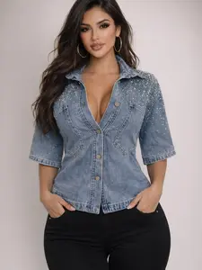 Andrea Rhinestone Jean Jacket Oversized