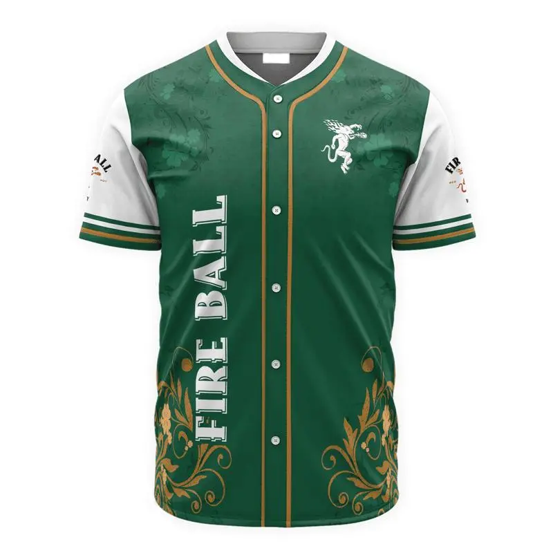 Saint Patrick's Day Leprechaun Fireball Whiskey Baseball Jersey - Fireball Jersey Shirt For Men Women, Fireball Baseball Shirt